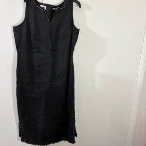 Nikki Valenti 100% Irish Linen Midi Dress Sz 20 Black Embroidered Sleeveless